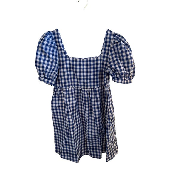 Shein Blue Mini Babydoll Dress Square Neck Gingham Puff Sleeve Women's Size M - Picture 5 of 5